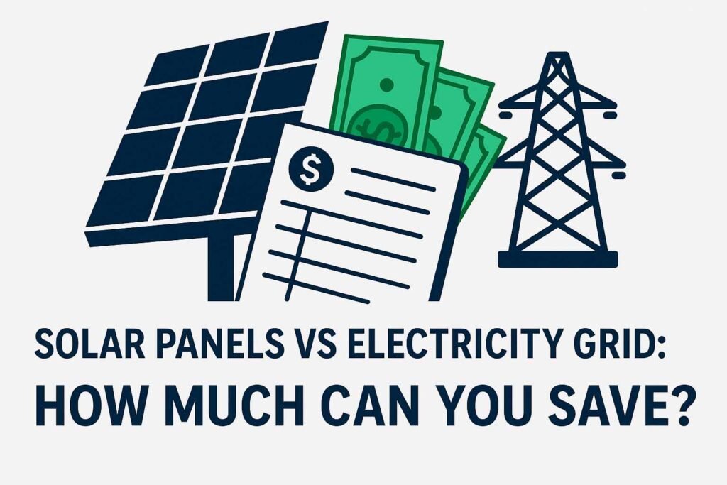 Solar panel bill, dollars and grid image